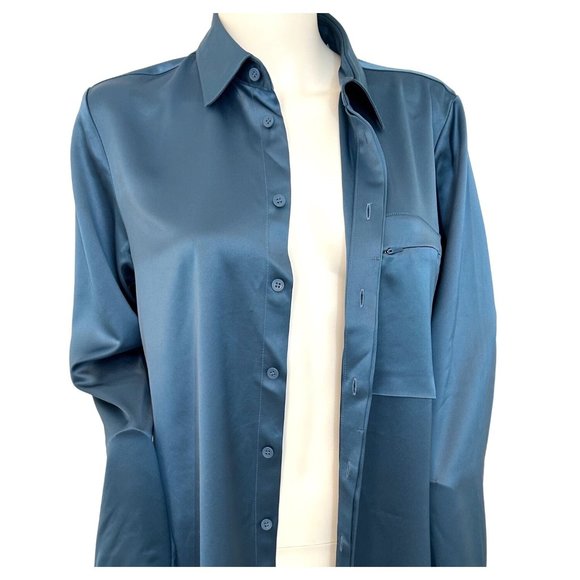 Adidas x Yohji Yamamoto Women’s Y-3 Tech Silk Shirt Blue XS Long Sleeves Collar - Picture 15 of 16